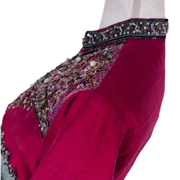 Chico’s Silk Beaded Jacket Size 1 (M 8/10) – Embellished Boho Statement - Picture 4 of 12
